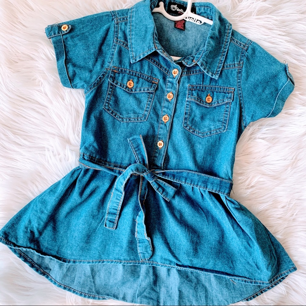 Dollhouse Denim Tie Shirt  Blue Peplum Size 7/8